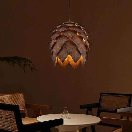 Wooden Pine Cone Chandelier Famous Art Light for Luxury Cafés & Dining Spaces