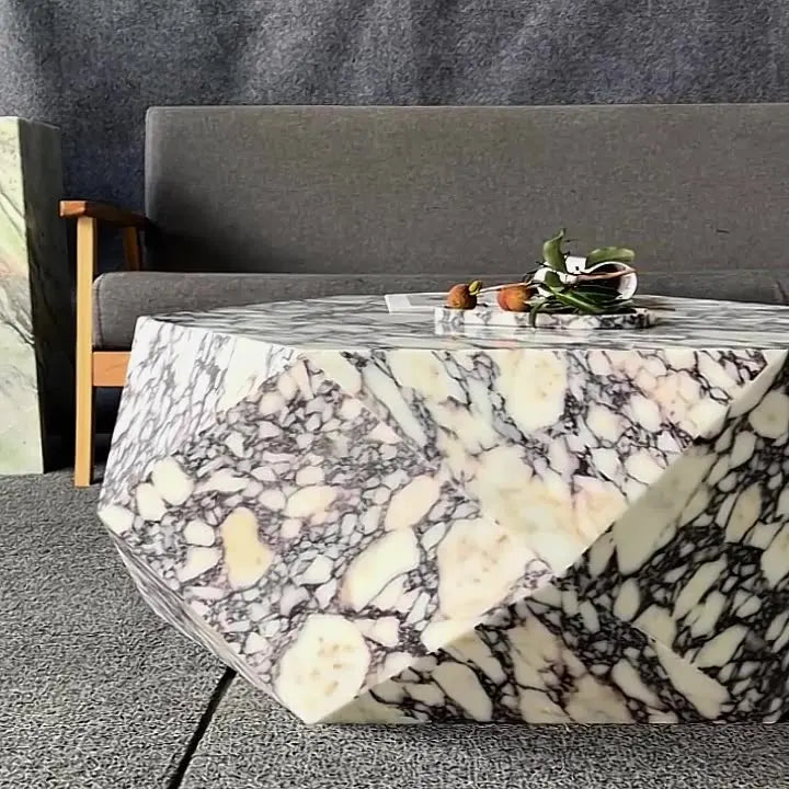 Wabi Sabi Natural Marble Coffee Table Handcrafted Monolith for Artistic Interiors