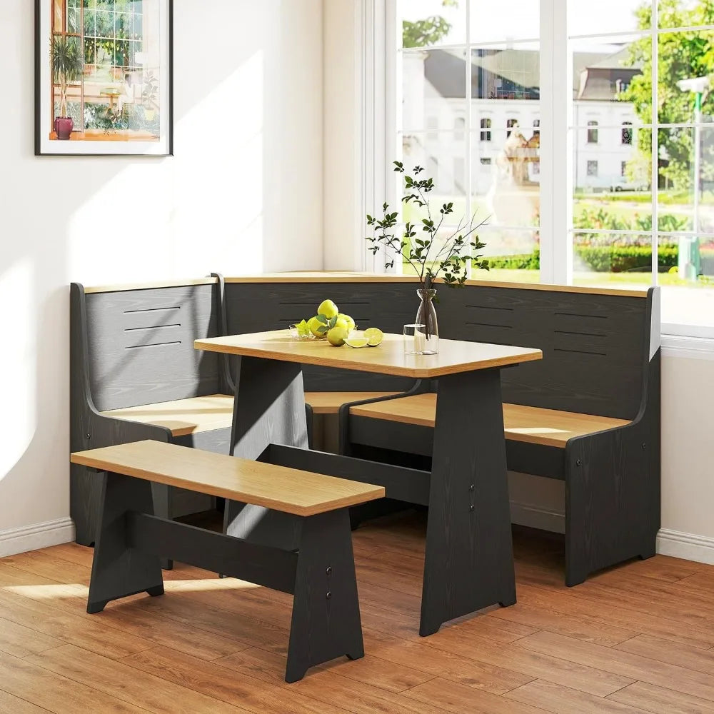 Modern L-Shape Dining Table With Bench Chair Set Perfect for Homes & Apartments