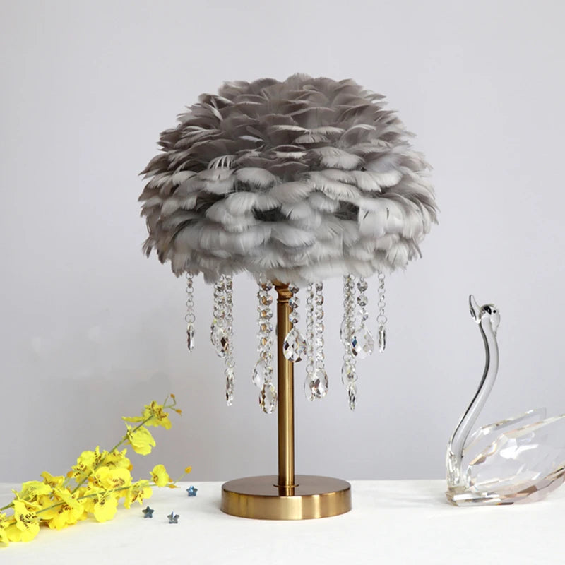 Luxury Nordic Feather Crystal Table Lamp For Home