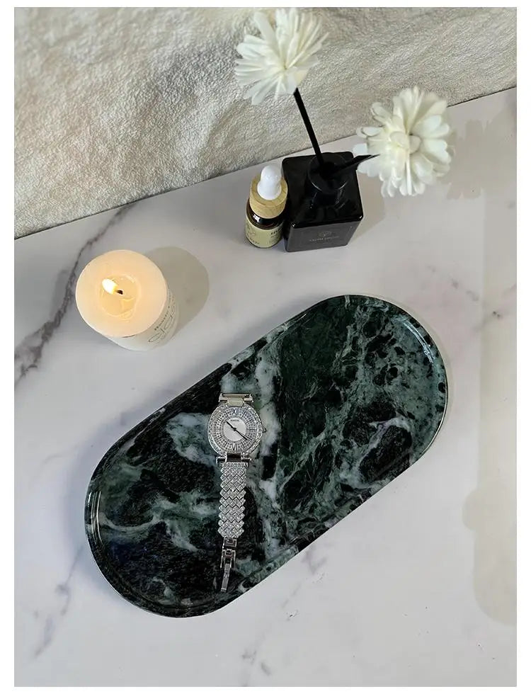 Luxury Marble Bathroom Tray Elegant Natural Stone Vanity & Cosmetic Organizer
