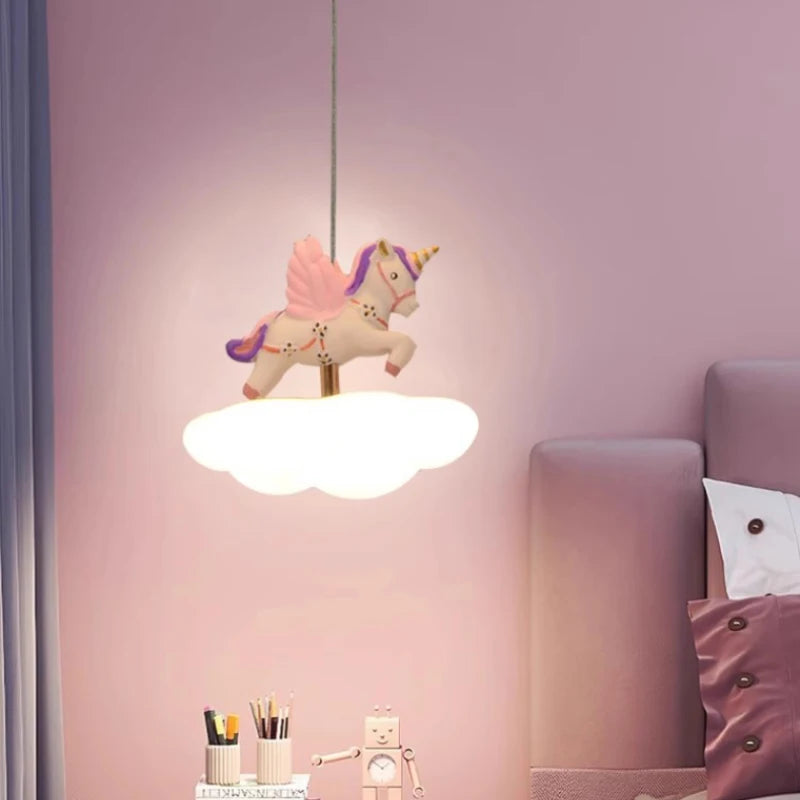 Colored Pegasus LED Cloud Chandelier for a Magical Princess Bedroom