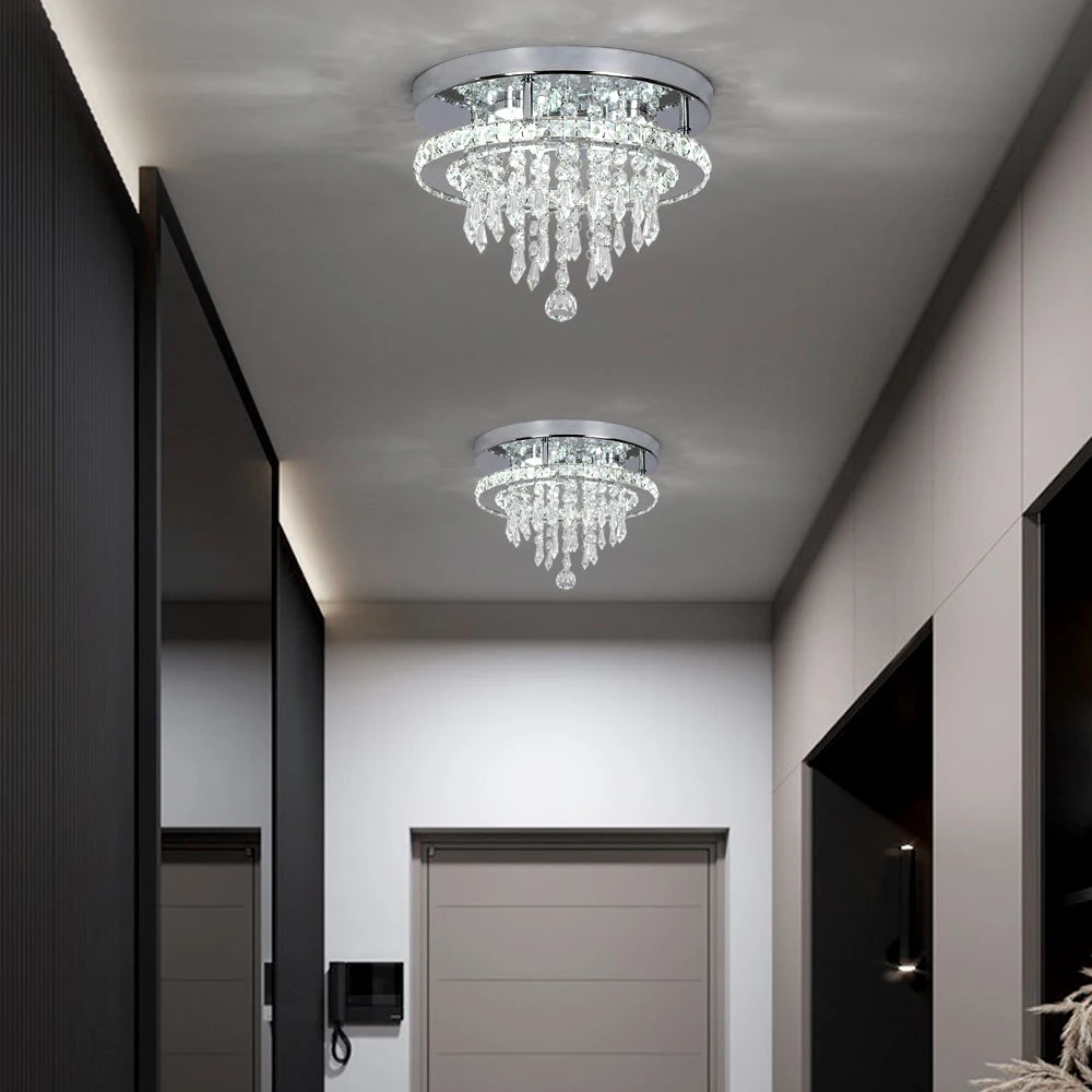 Elegant Crystal Flush Mount LED Ceiling Light – Round & Square Options for Kitchen, Hallway & Foyer
