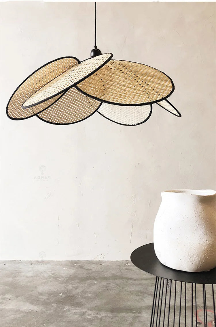 Unique Leaf Grid Design Wood & Bamboo Chandelier for Living & Dining Spaces