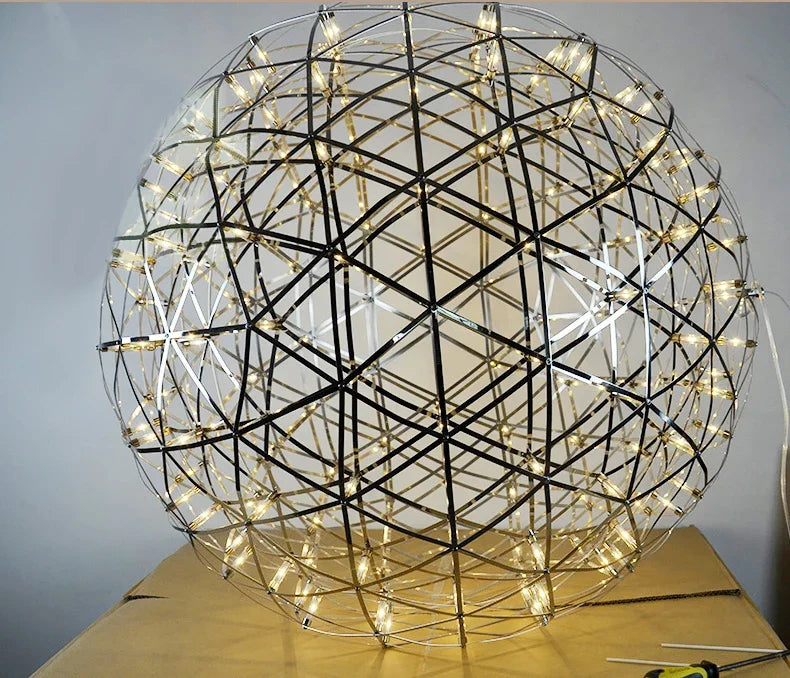 Modern Spark Ball LED Chandelier with Stainless Steel Elegance!