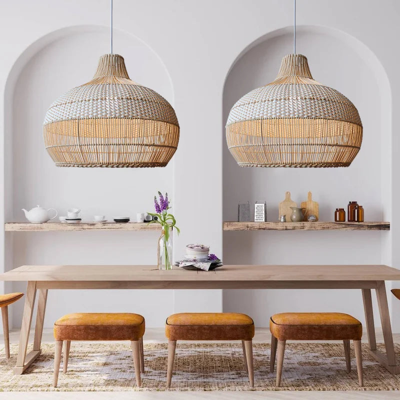 Simple & Stylish Japanese Rattan Pendant – Perfect for Living Rooms & Dining Tables