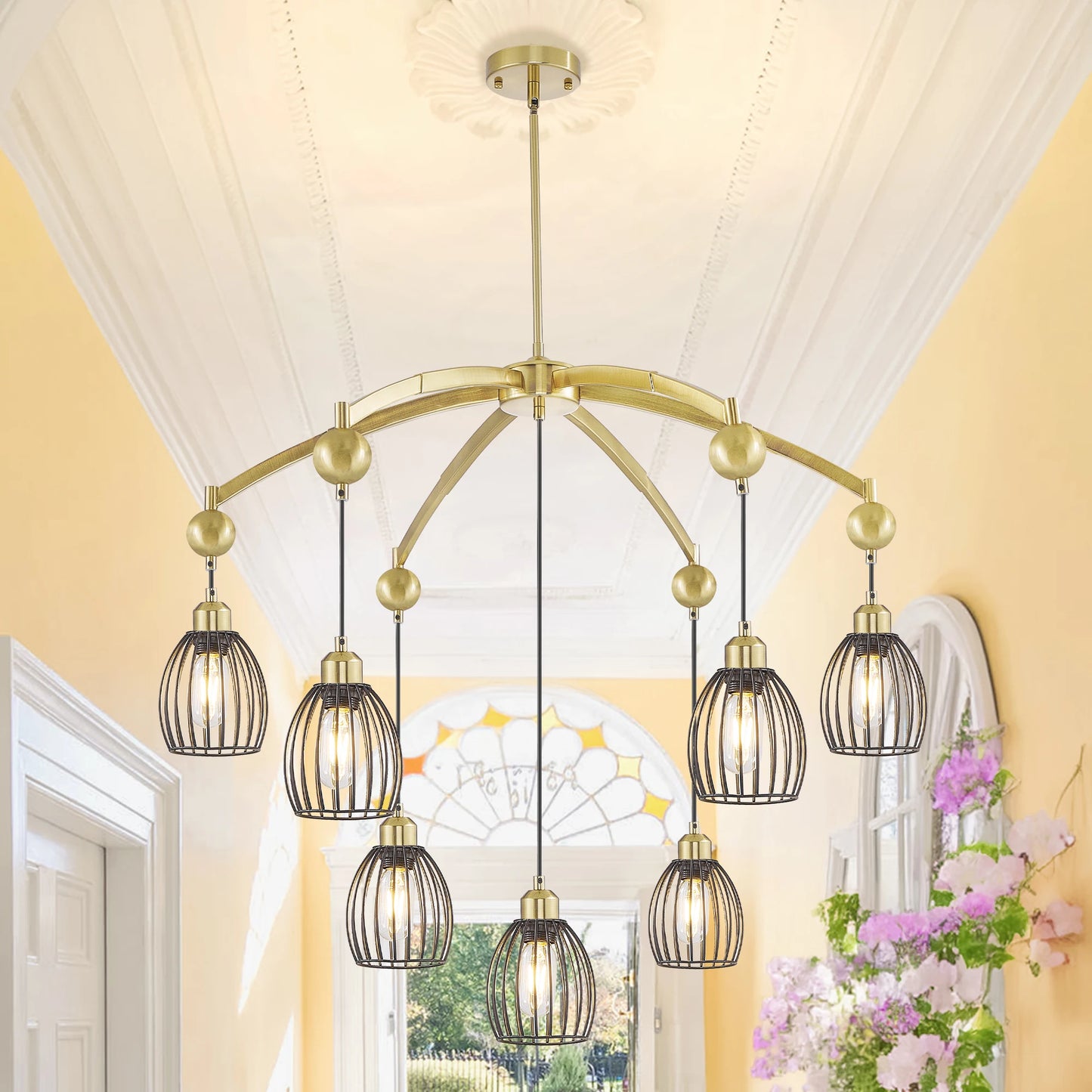 Luxury Farmhouse Pendant Light – Adjustable Black Rope Industrial Chandelier for Home