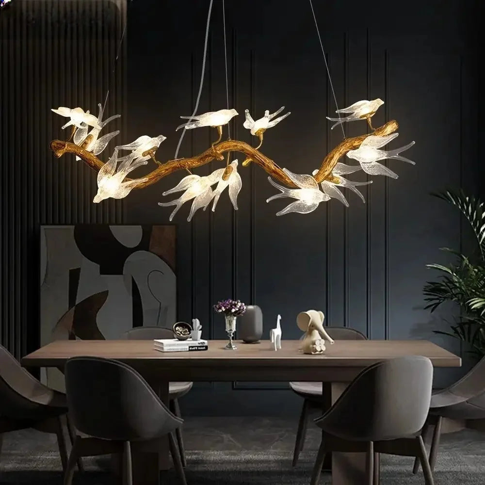 Luxury Glass Bird Branch Chandelier – Artpad Designer Crystal Light for Dining & Living Spaces