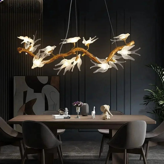 Luxury Glass Bird Branch Chandelier – Artpad Designer Crystal Light for Dining & Living Spaces