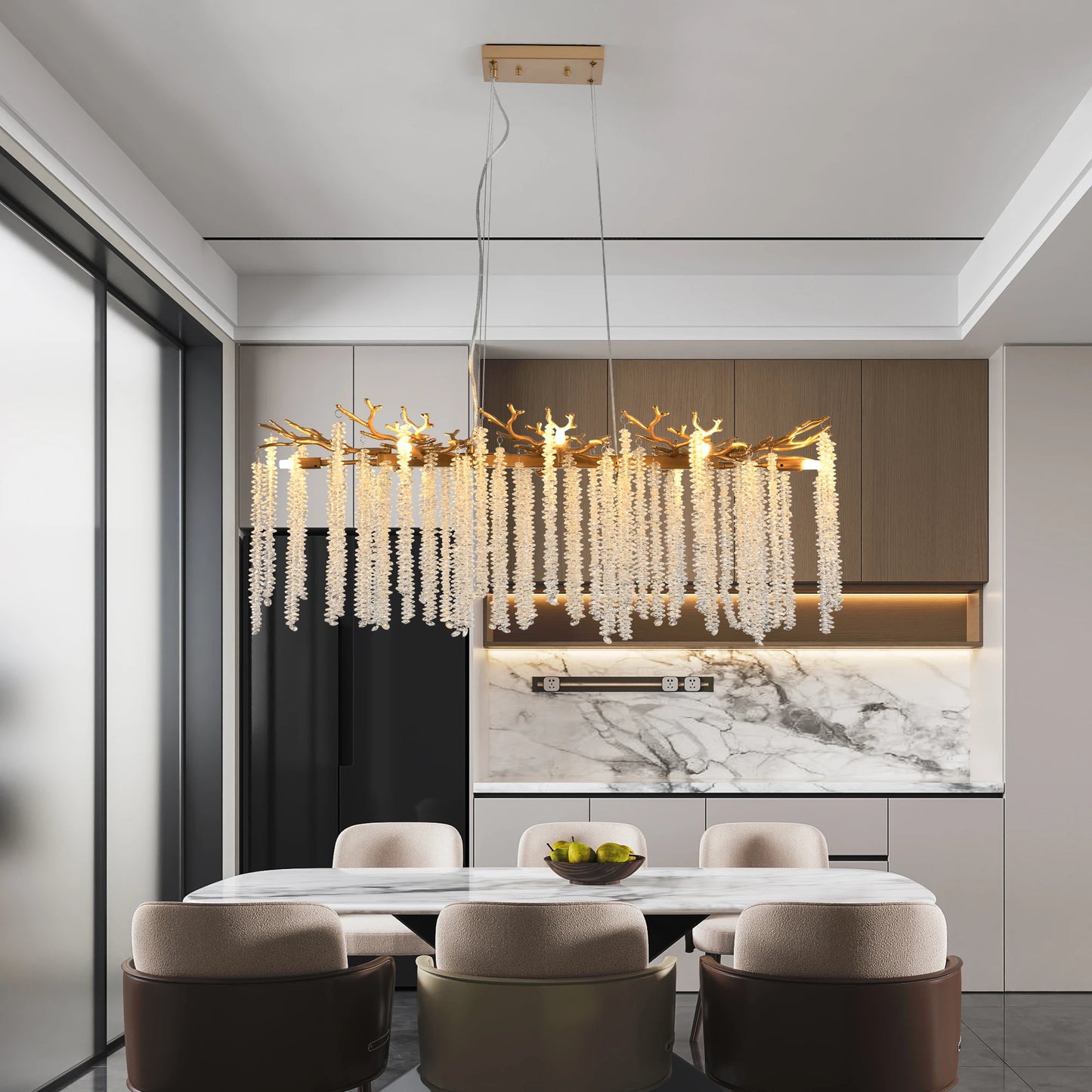 Elegant Crystal String Chandelier – Golden Pendant Lamp for Living Room & Foyer