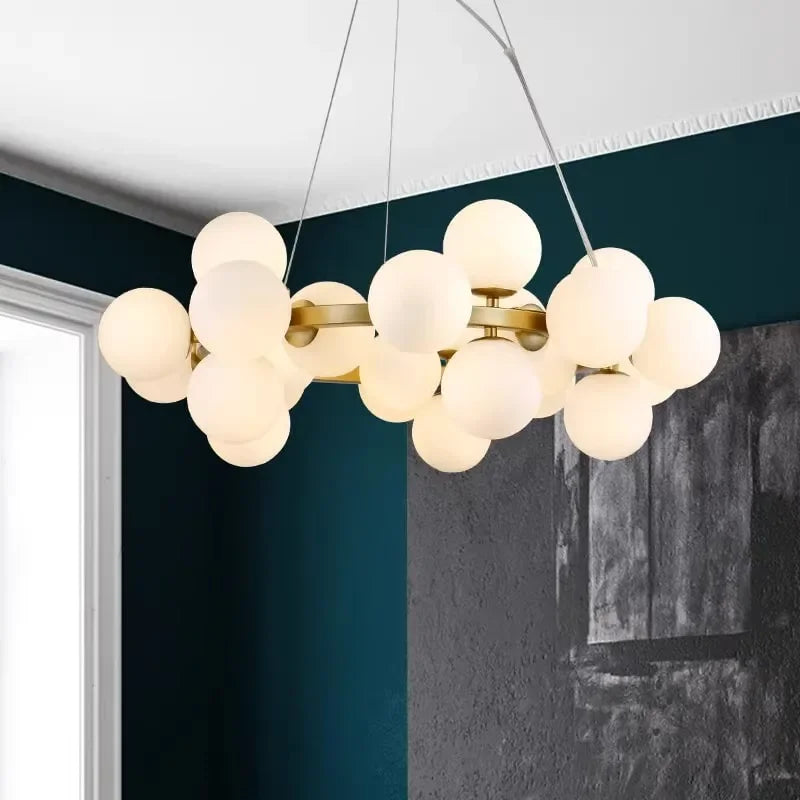 Modern Glass Bubble Chandelier Elegant Round Pendant Light Perfect for Living, Dining & Bedroom Spaces