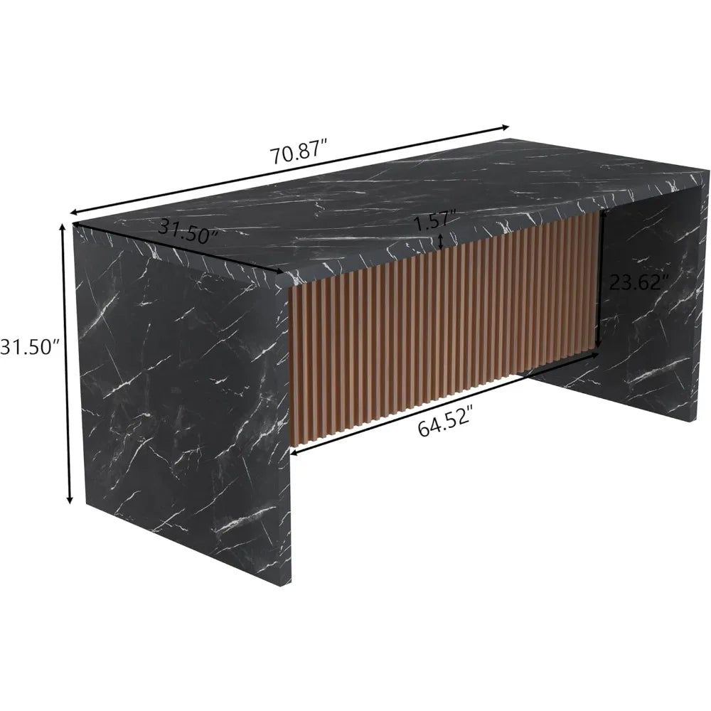 Large Imitation Marble Dining Table With LED Lights Modern Stripe Design for Luxury Kitchens