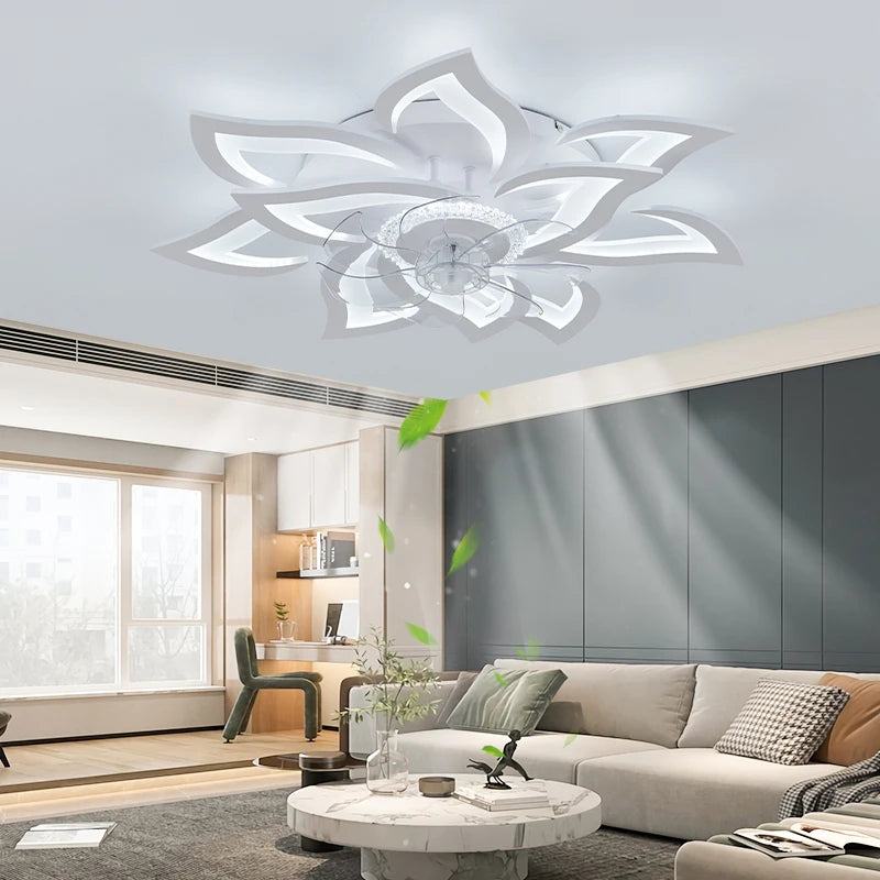 Modern Ceiling Fan with Lights Elegant Flower Flush Mount for Bedroom & Living Room