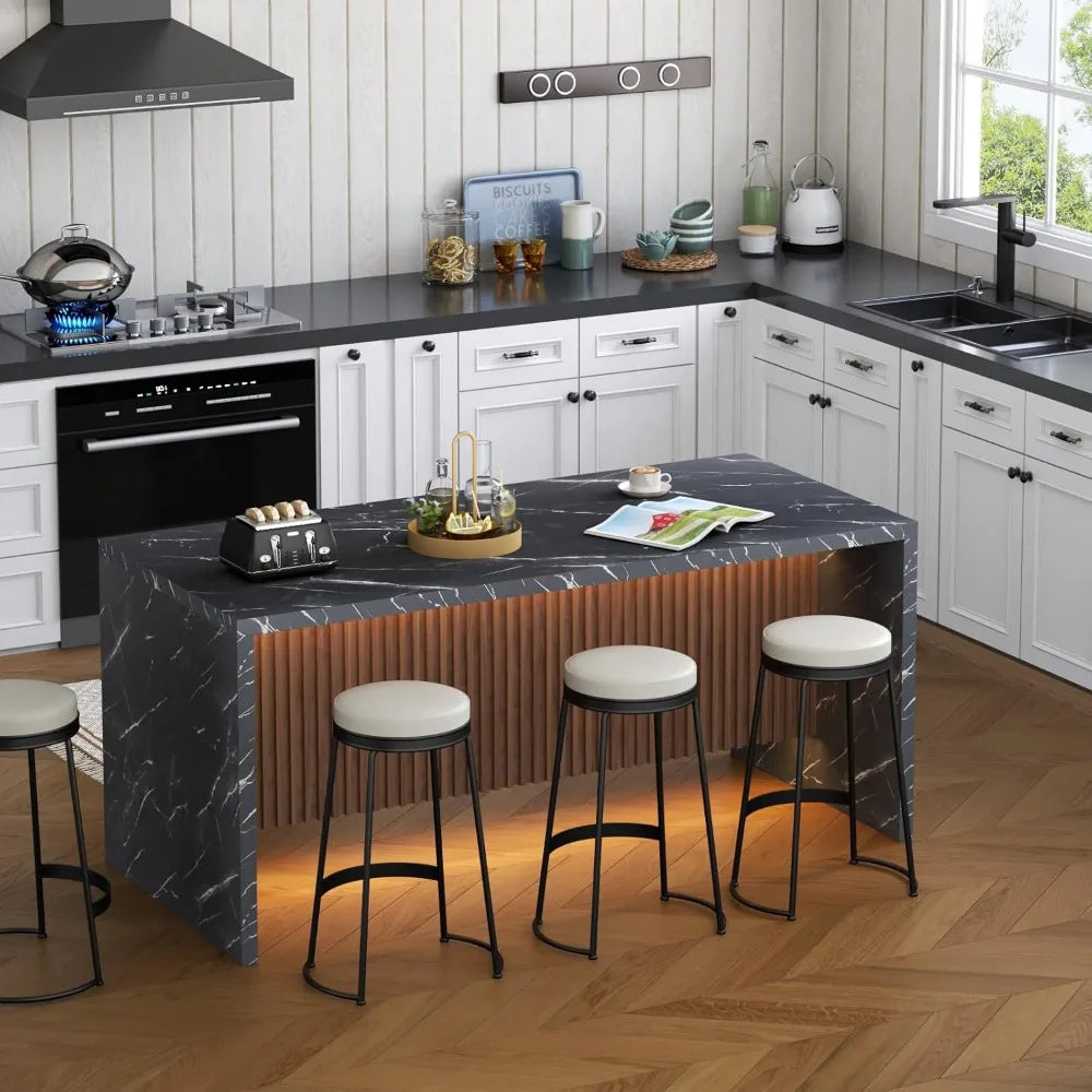 Large Imitation Marble Dining Table With LED Lights Modern Stripe Design for Luxury Kitchens