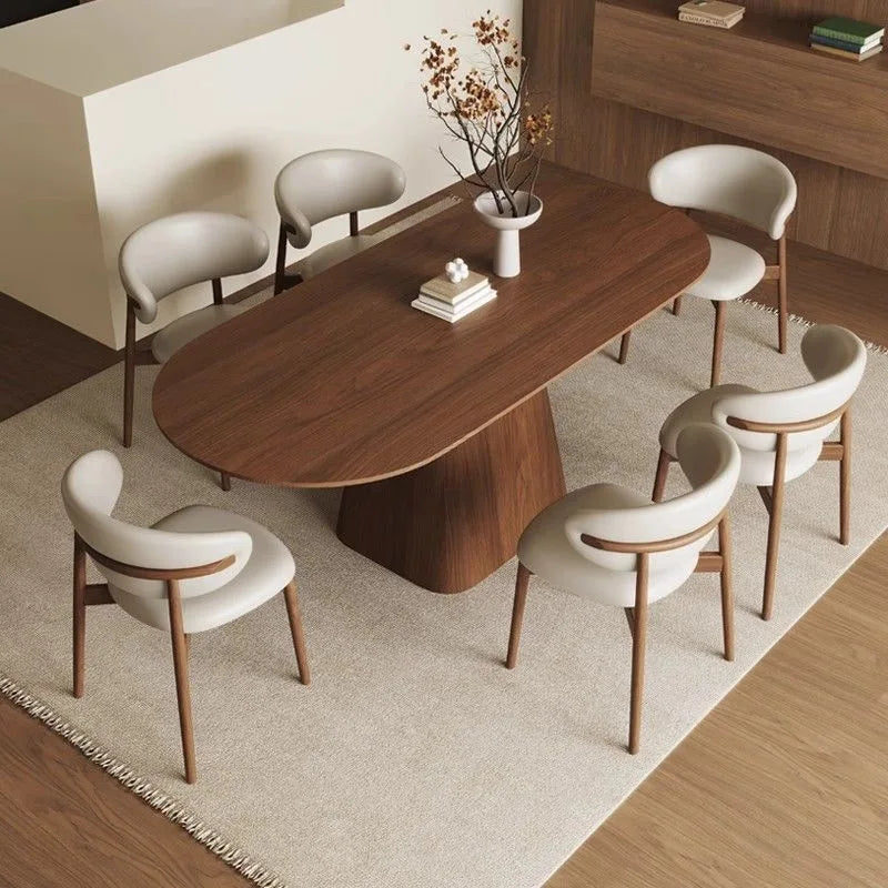 French Vintage Luxury Oval Black Walnut Dining Table & Chair Set for Home & Cafe Interiors