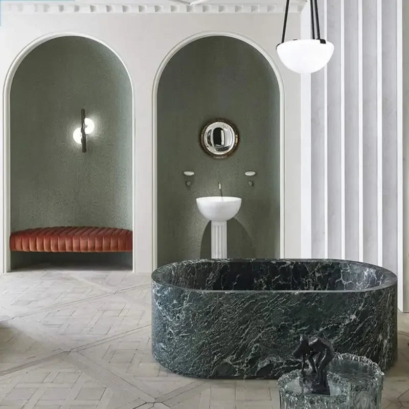 Customizable Natural Marble Bathtub Handcrafted Natural Stone Soaking Tub for Villas & Hotels