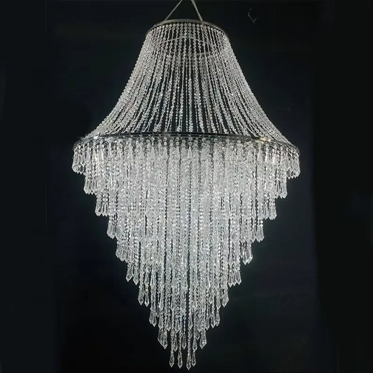 Glamorous Luxury Metal Circle Ring Backdrop with Spiral Chandelier for staircase And Space Decor