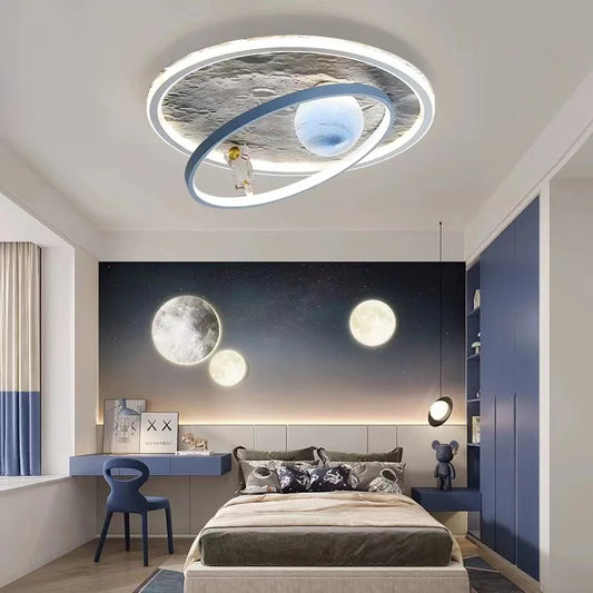 Modern Astronaut & Moon LED Chandelier for Kids & Baby Room