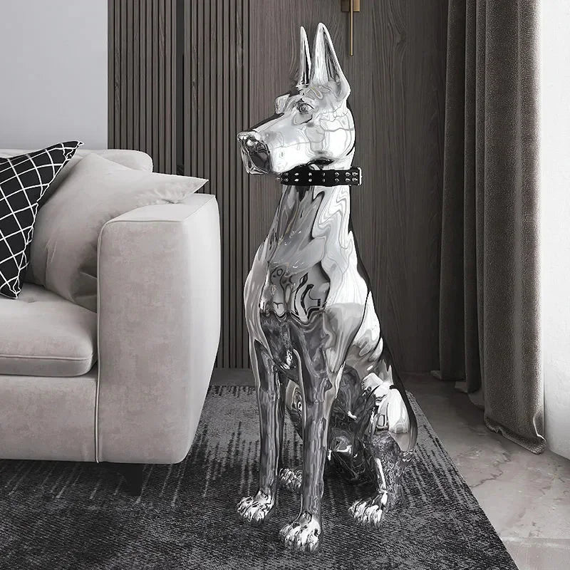 Sleek Elegance: Electroplated Modern Dog Statue for Luxurious Living Room Decor!