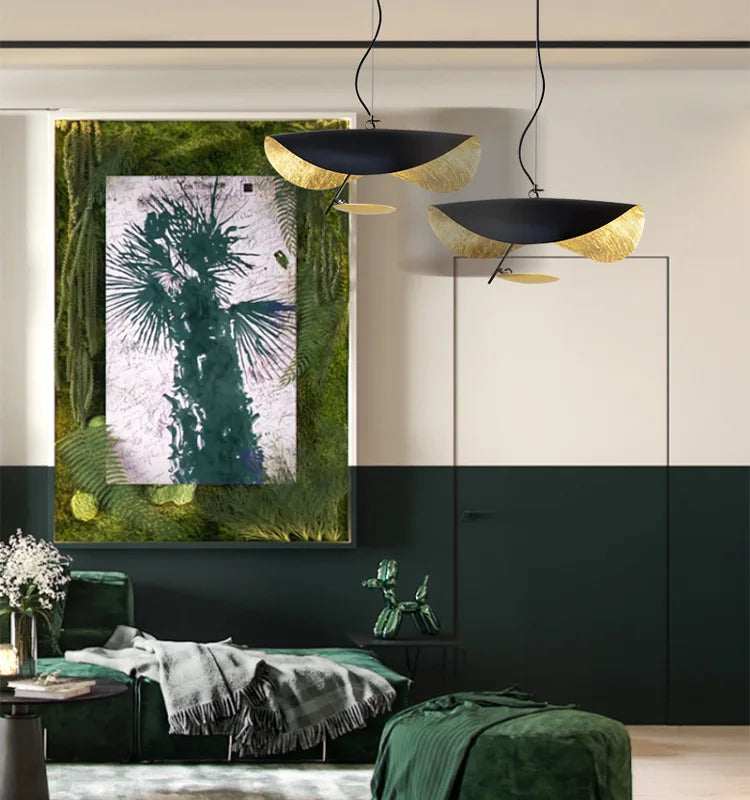 Modern Curved Chandelier French Hat Art Design LED Pendant Light for Living Rooms & Restaurants