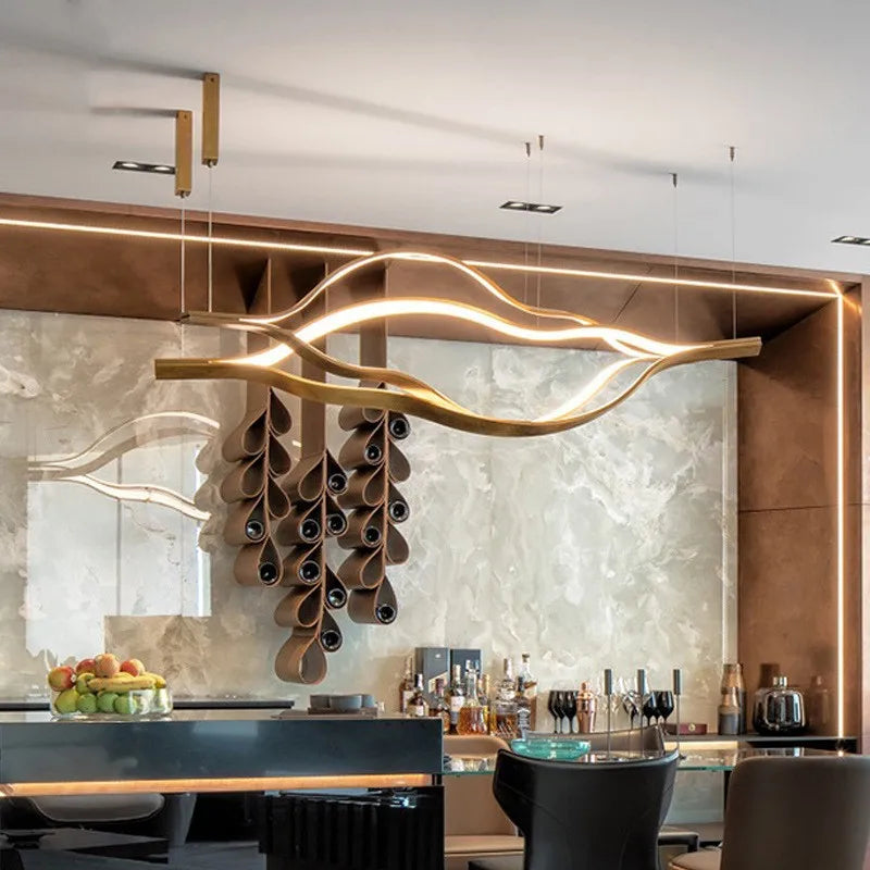 Stylish Postmodern Wavy Lamp – Creative LED Hanging Chandelier for Living Rooms & Stores
