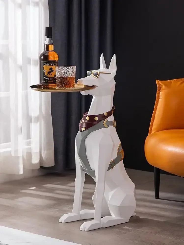 Large Doberman Dog Sculpture – Stylish Home Decoration with Functional Tray Storage