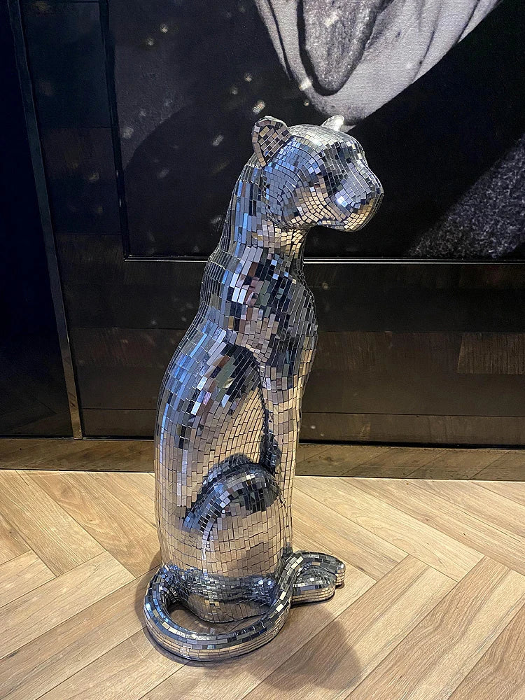Leopard Animal Craft Statue – Glitter Glass Figurine for Home Decoration & Gift Idea