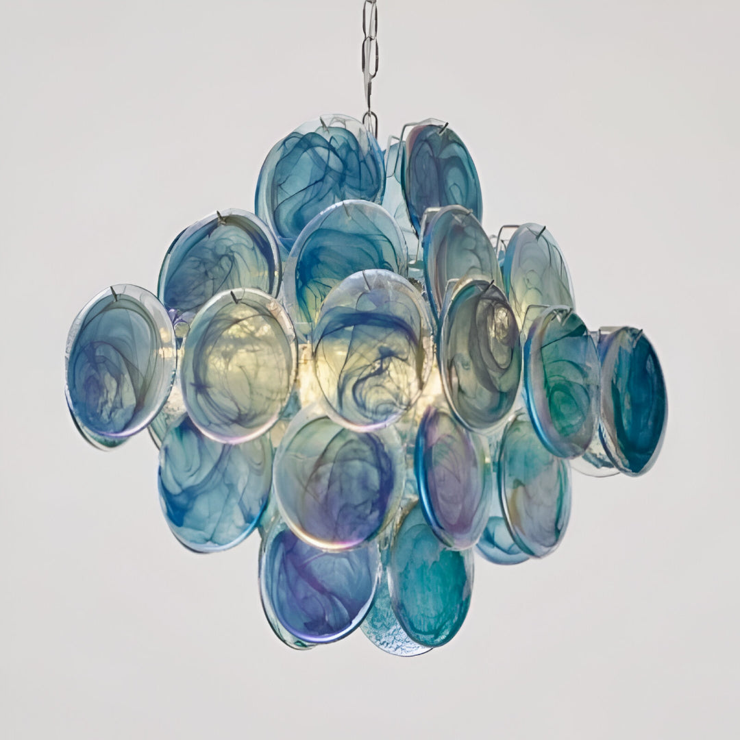 Luxury Pink Disc Murano Chandelier Handmade Vintage Pendant for Living Room & Bedroom