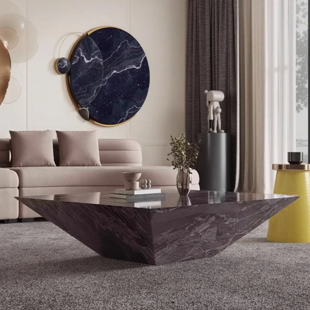 Italian Marble Coffee Table Set – Venetian Brown Stone Centerpiece Furniture