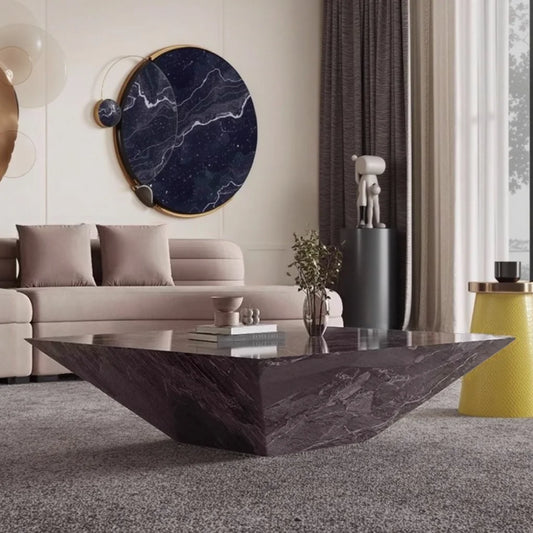 Italian Marble Coffee Table Set – Venetian Brown Stone Centerpiece Furniture