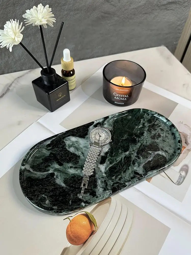 Luxury Marble Bathroom Tray Elegant Natural Stone Vanity & Cosmetic Organizer