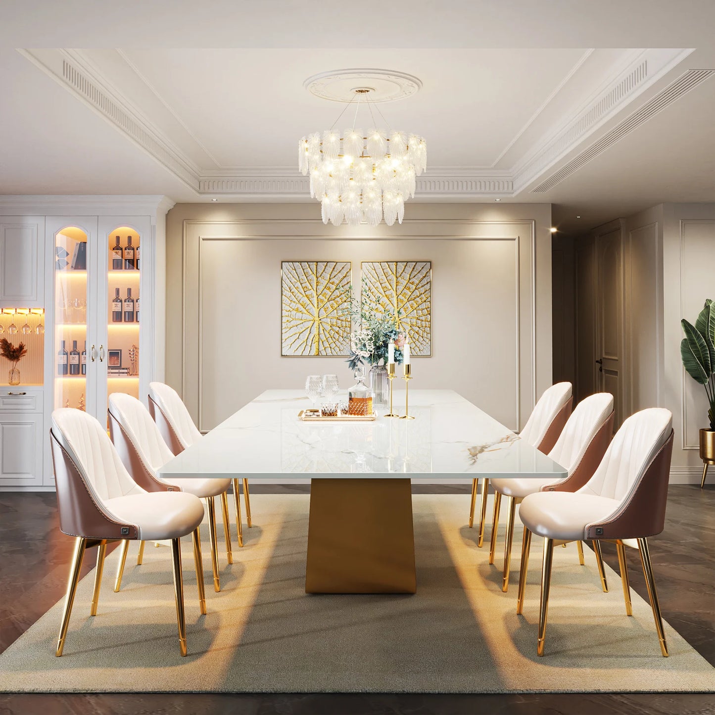 Luxury Tribesigns Sintered Stone Dining Table Sleek White Surface & Gold Base for Modern Kitchens & Luxury Homes