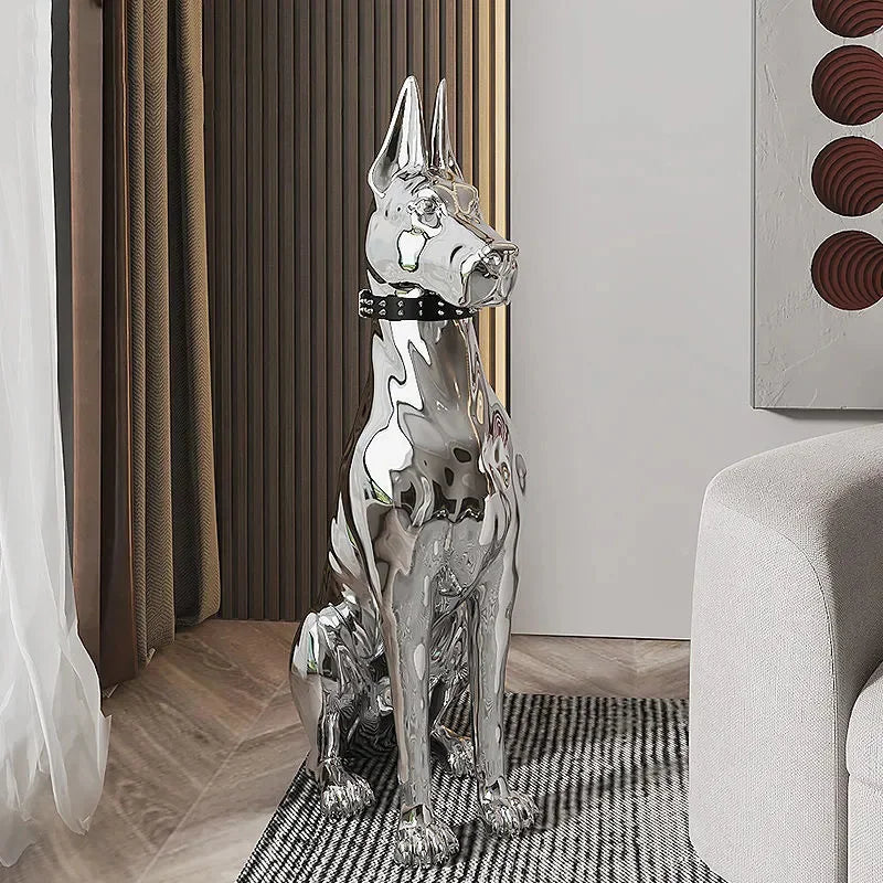 Sleek Elegance: Electroplated Modern Dog Statue for Luxurious Living Room Decor!