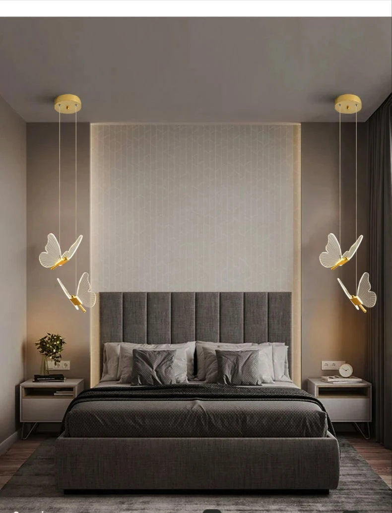 Butterfly LED Pendant Lamp Artistic Hanging Light for Bedroom, Bedside & Staircase Decor