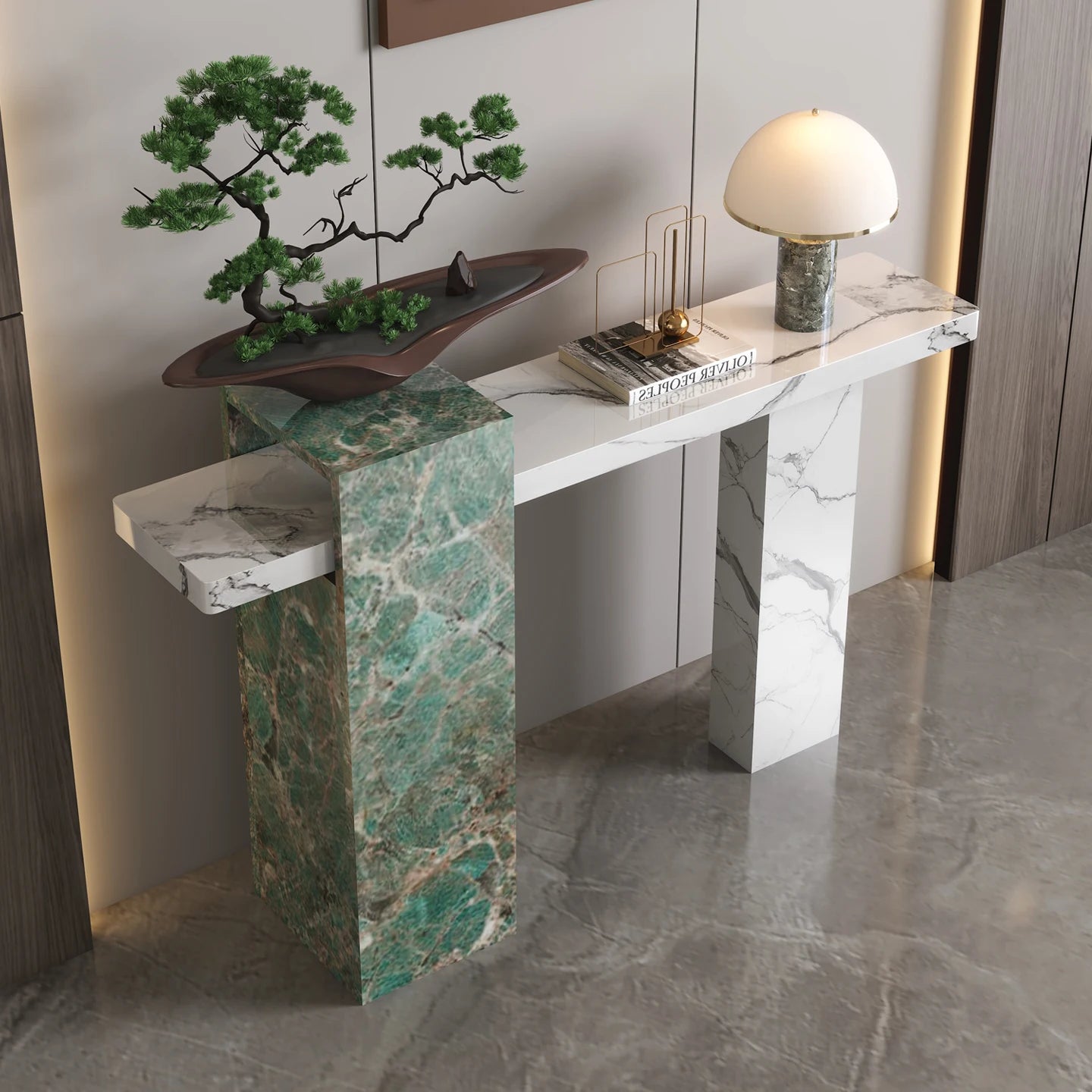 Premium Decorative Marble & Ash Wood Console Table For Foyer, Hallway, Entryway Decor