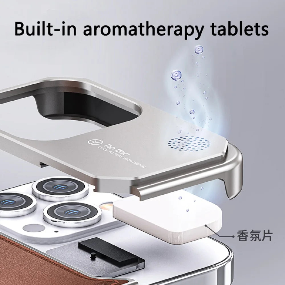 Luxurious Aluminum Alloy Aromatherapy Leather Phone Case: Magnetic Perfume Infusion for iPhone 15, 14, & 13 Pro Max!