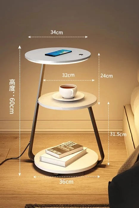 Luxury Multi-Purpose Floor Lamp Table With Wireless Charging For Bedroom & Living Room