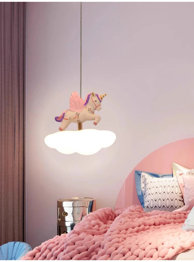 Colored Pegasus LED Cloud Chandelier for a Magical Princess Bedroom