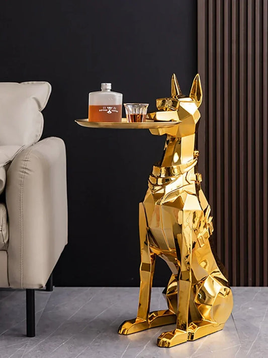 Large Doberman Dog Sculpture – Stylish Home Decoration with Functional Tray Storage