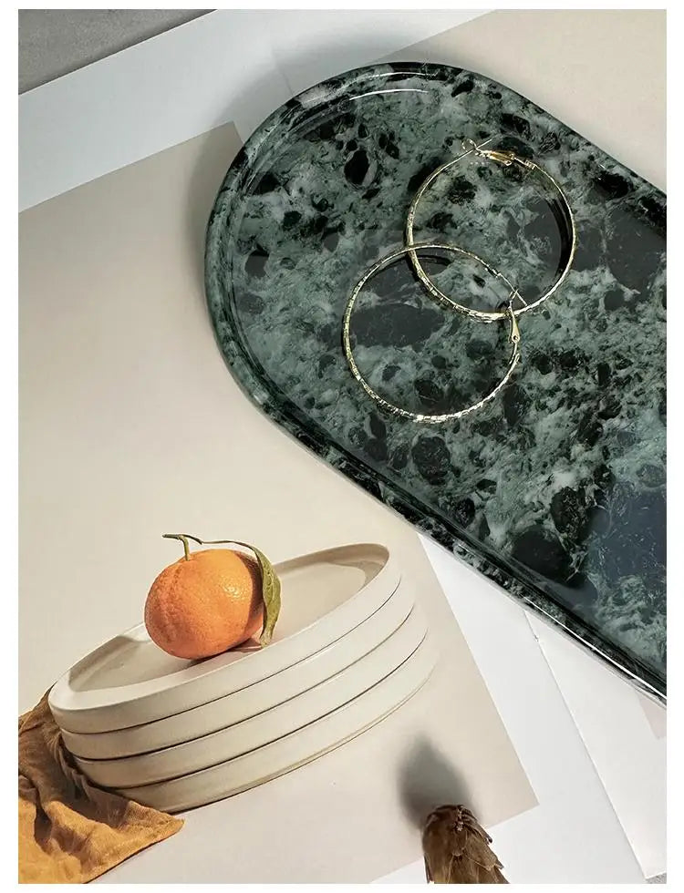 Luxury Marble Bathroom Tray Elegant Natural Stone Vanity & Cosmetic Organizer