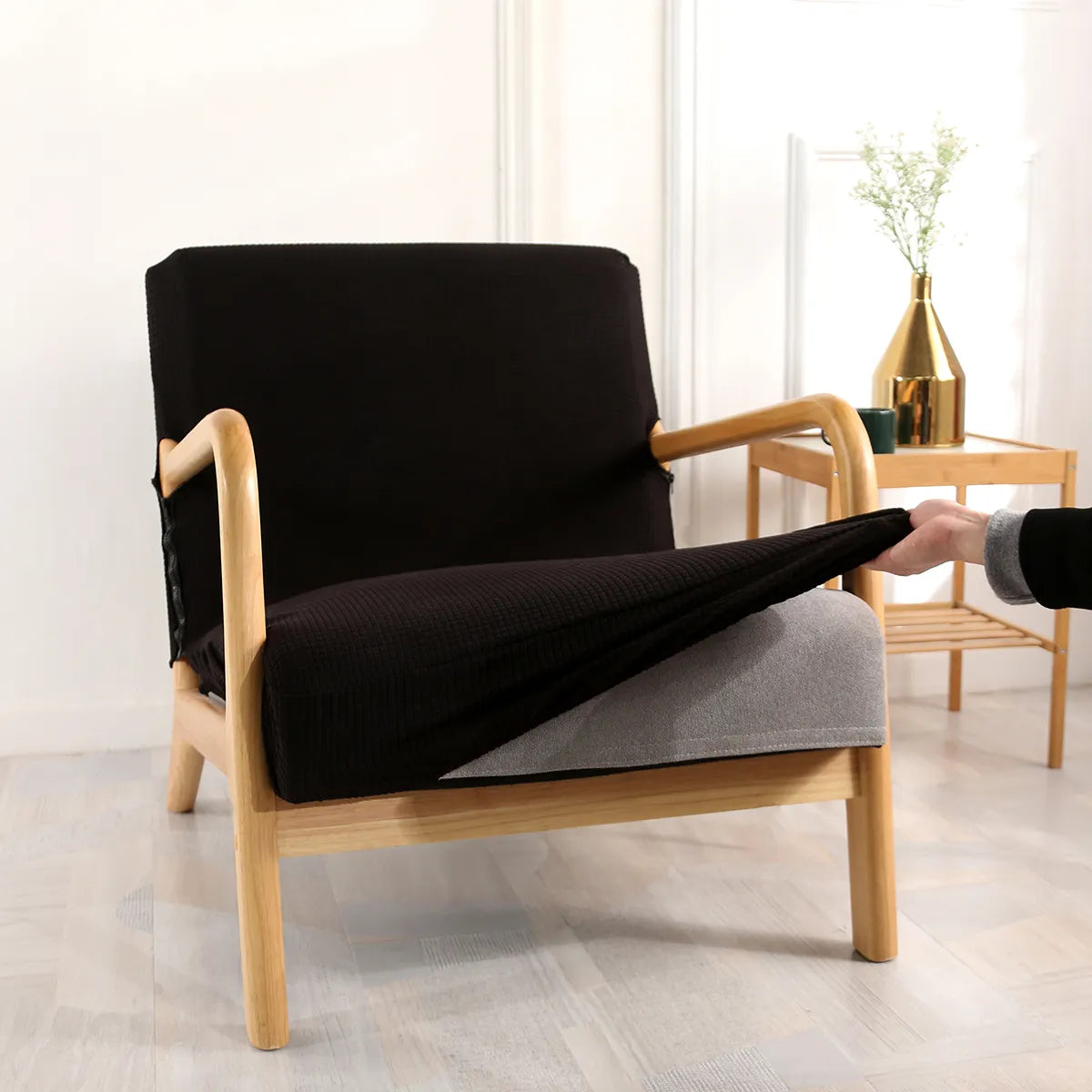 Armchair Slipcover Elastic Modern Chair Cover Zipper Stretch Wood Arm Chair Cover