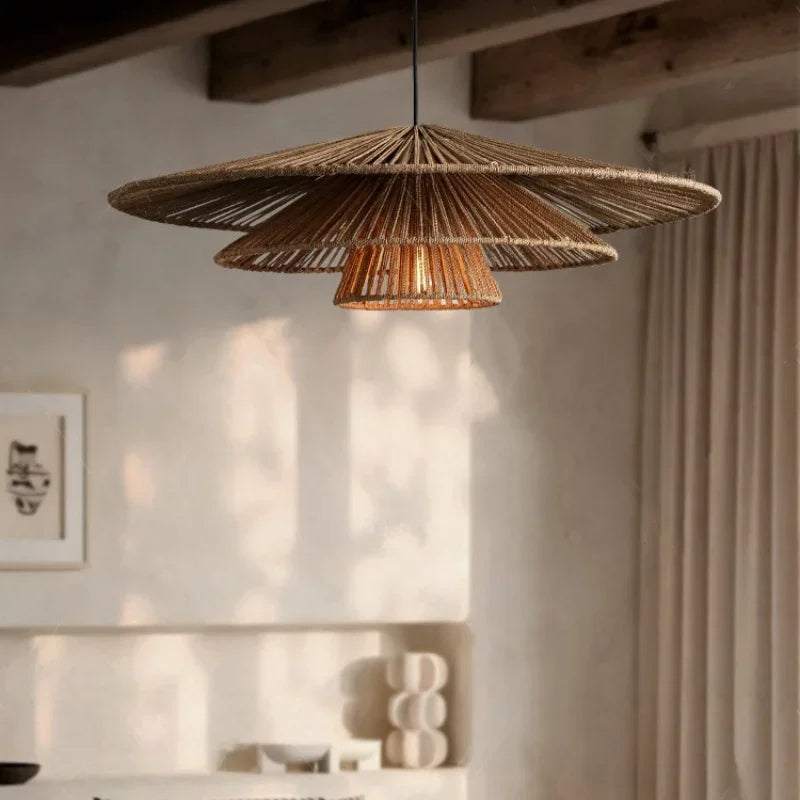 Handmade Japanese Wabi Sabi Rattan Pendant Light – Vintage Chandelier for Hotels & Homestays