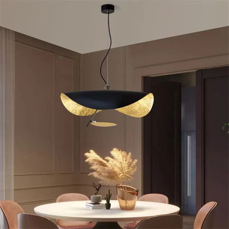 Modern Curved Chandelier French Hat Art Design LED Pendant Light for Living Rooms & Restaurants