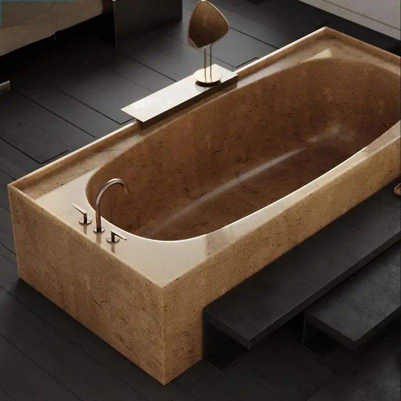 Customizable Natural Marble Bathtub Handcrafted Natural Stone Soaking Tub for Villas & Hotels