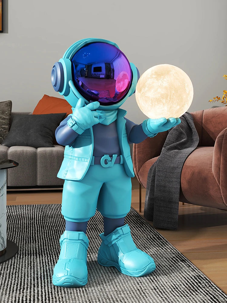 Luminous Astronaut Statue with Tray – Modern Resin Sculpture for Living Room & Floor Décor