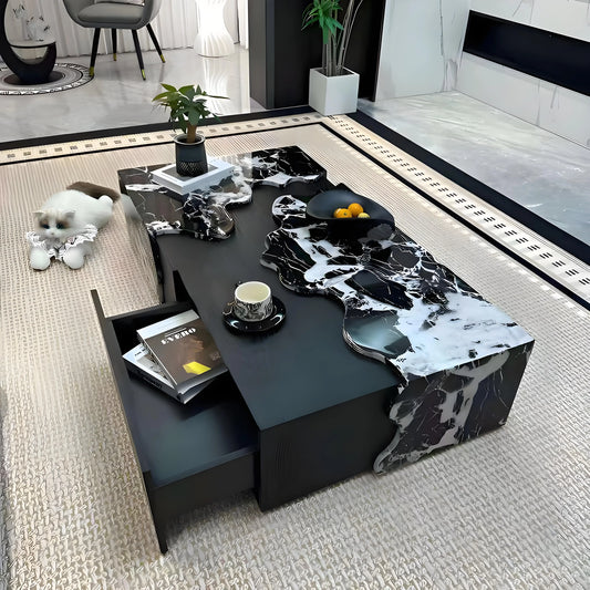 Italian Marble Coffee Table With Rectangle Art Furniture for Living Room
