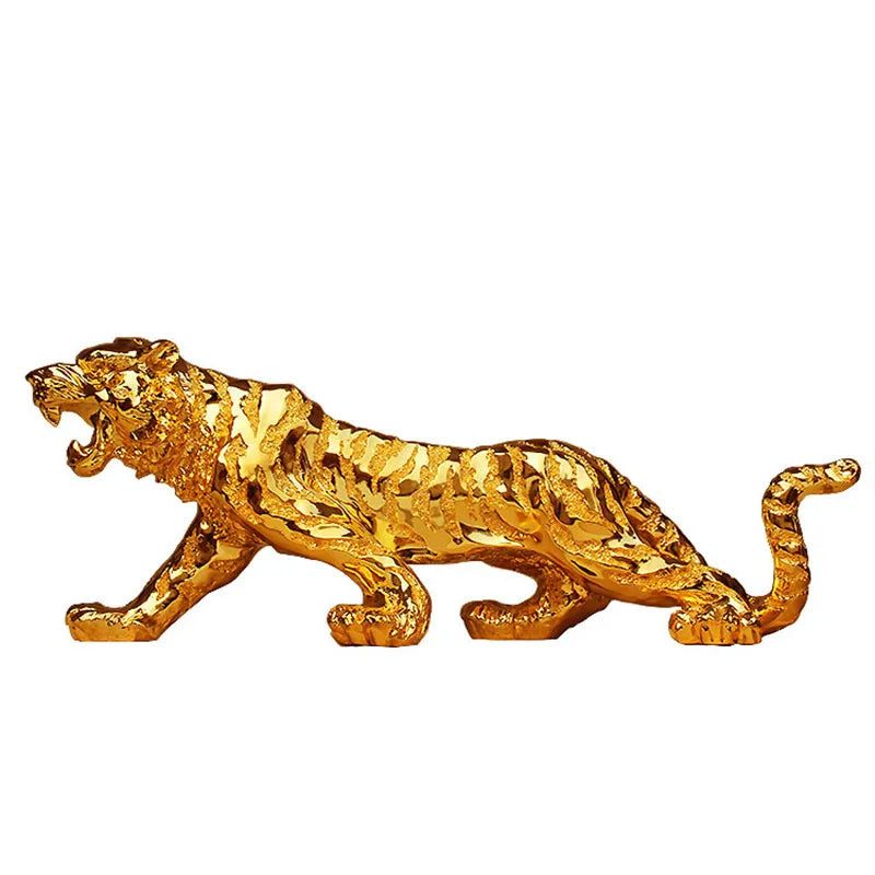 Gilded Elegance: Golden Lucky Tiger Sculpture - A Majestic Resin Craft for Modern Home & Office Decor!