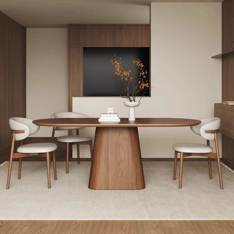 French Vintage Luxury Oval Black Walnut Dining Table & Chair Set for Home & Cafe Interiors