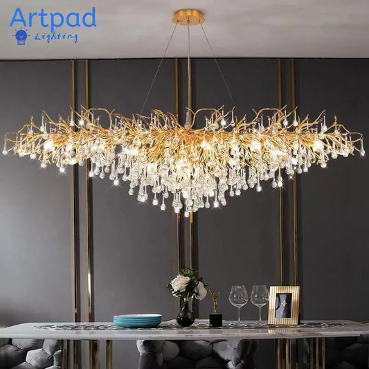 Glistening Elegance: Luxury Gold K9 Crystal Chandelier – Transform Your Living Room, Bedroom, or Dining Space with Stunning Branch Design!
