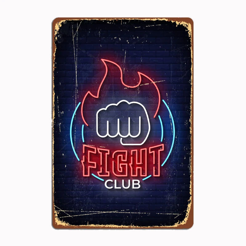 Unleash Your Inner Rebel: Fight Club Neon Metal Sign – Retro Vibes for Your Living Room, Man Cave, or Tavern!
